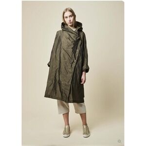 Raffauf Hooded Oversize Spring Coat Olive Green Raincoat Size 1